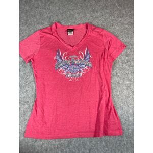 Harley Davidson Shirt Women Large Pink Twin Cities Minneapolis V Neck Moto Biker